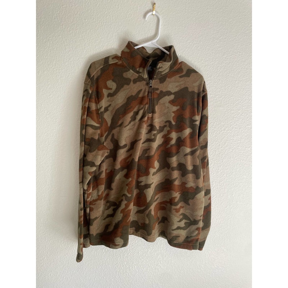 Camouflage Starter Long Sleeve Quarter Zip Sweater Large Fleece Hunting Camo L